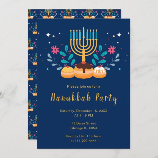 Menorah Hanukkah Party 招待状 (正面/裏面)