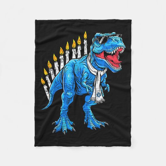 Menorasaurus Hanukkah T Rex Dinosaur Dino Chanukah フリースブランケット (正面)