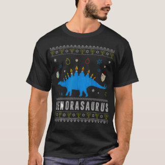 Menorasaurus Menorah Dinosaur Saurus Ugly Chanukah Tシャツ