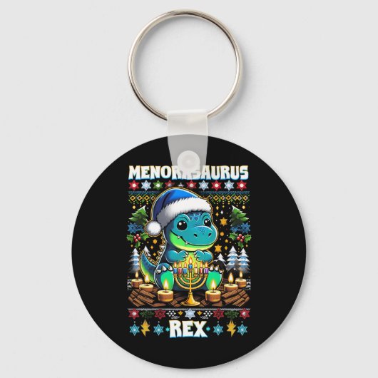 Menorasaurus Rex Dino Trex Ugly Christmas Sweater  キーホルダー (正面)