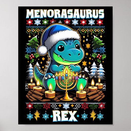 Menorasaurus Rex Dino Trex Ugly Christmas Sweater  ポスター (正面)