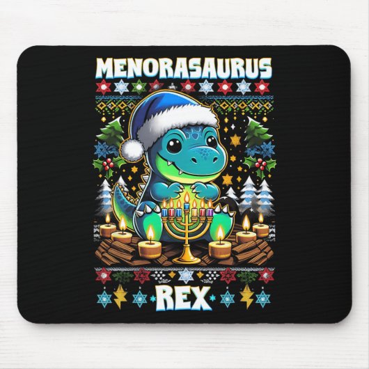 Menorasaurus Rex Dino Trex Ugly Christmas Sweater  マウスパッド (正面)