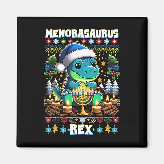 Menorasaurus Rex Dino Trex Ugly Christmas Sweater  マグネット (正面)