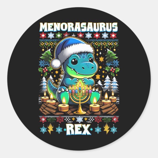 Menorasaurus Rex Dino Trex Ugly Christmas Sweater  ラウンドシール (正面)
