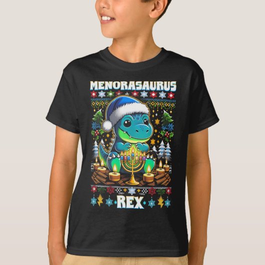 Menorasaurus Rex Dino Trex Ugly Christmas Sweater  Tシャツ (正面)
