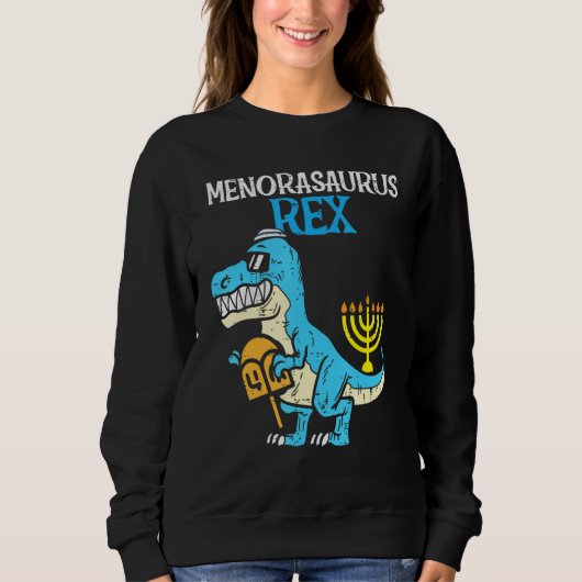 Menorasaurus Rex Jew Dino Trex Toddler Boys Hanukk スウェットシャツ (正面)