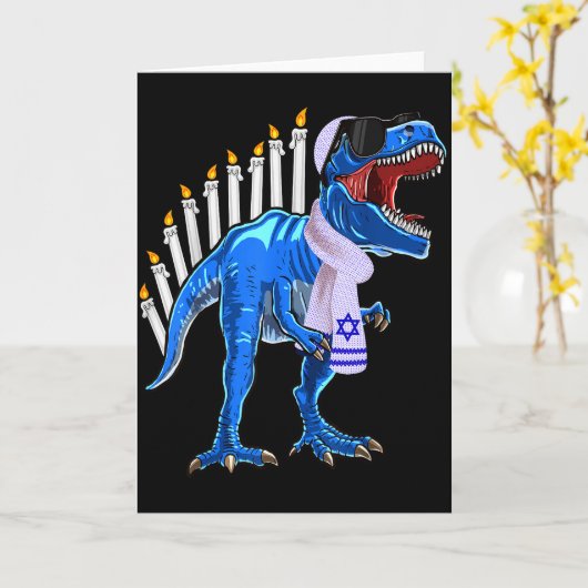 Menorasaurus Rex Shirt T Rex Dinosaur Hanukkah Gif カード (黄色い花)