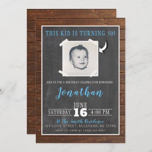 Mensこの子はアダルトフォト招待状 招待状 (正面/裏面)