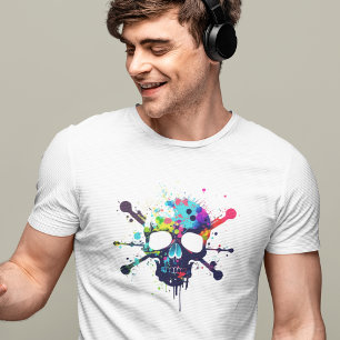 Mensスカル&クロスボーンズ爆発カラースカル Tシャツ