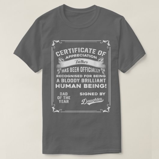 Mensパパギフト娘の証明書の父 Tシャツ (デザイン正面)