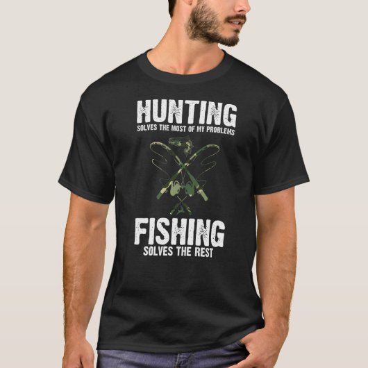 Mens狩りが問題を解決魚釣りフォレスト Tシャツ (正面)