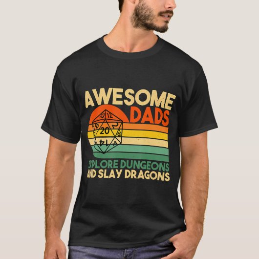 Mens素晴らしパパ探索Dungeons Dm RpgサイコロDra Tシャツ (正面)