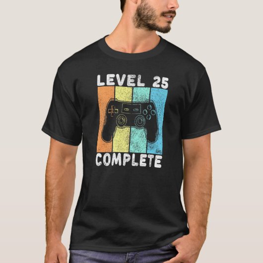 Mens 25誕生日メンズゲームレベル25完全25 tシャツ (正面)