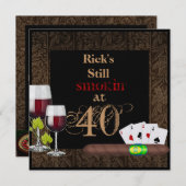 MENS 40歳の招待状ワイン，カード，葉巻 招待状 (正面/裏面)