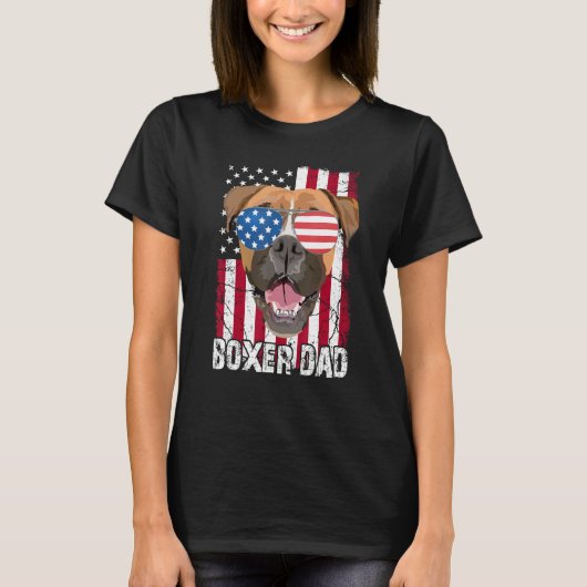 Mens 4th of July Boxer Dog Dad Father Day  USA Fla Tシャツ (正面)