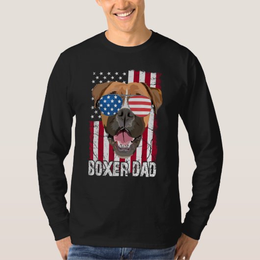 Mens 4th of July Boxer Dog Dad Father Day USA Fla Tシャツ (正面)