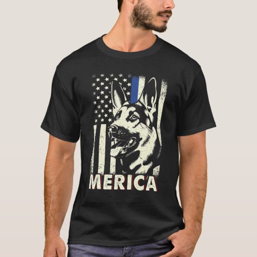 Mens 4th Of July German Shepherd Dog Merica Ameri Tシャツ (正面)