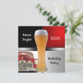 Mens 50th 1962誕生日レッドレトロレッドカービール 招待状 (スタンド正面)
