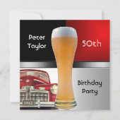 Mens 50th 1962誕生日レッドレトロレッドカービール 招待状 (正面)