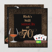 MENS 70誕生日葉巻，トランプのポーカーブランディ招待状 招待状 (正面/裏面)