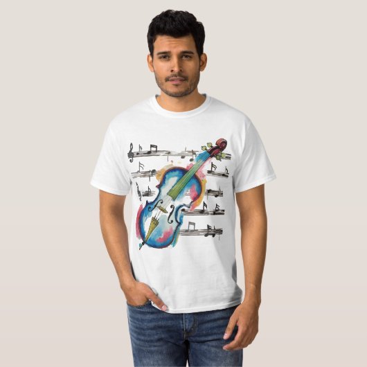 Men's affordable watercolor violin tシャツ (正面フル)