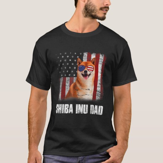 Mens American Flag Best Shiba Inu Dad Ever Dog Dad Tシャツ (正面)