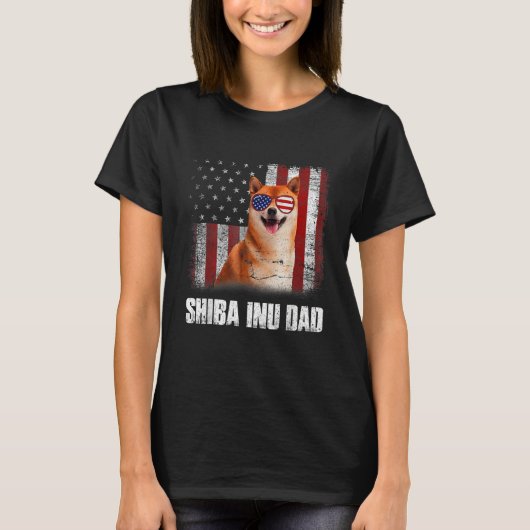 Mens American Flag Best Shiba Inu Dad Ever Dog Dad Tシャツ (正面)