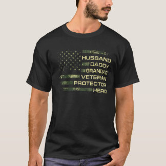 Mens American Flag Husband Daddy Grandad Veteran P Tシャツ