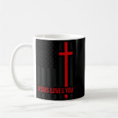 Mens American Flag Jesus Loves You Christian Faith コーヒーマグカップ (左)