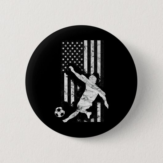 Mens American Flag Soccer Player  缶バッジ (正面)