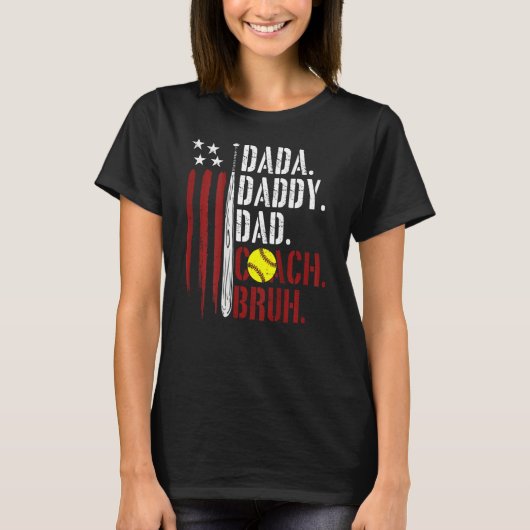 Mens American Flag Softball Coach Dad Daddy Father Tシャツ (正面)