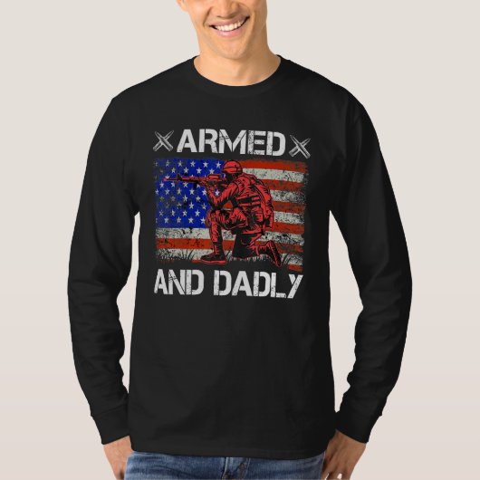 Mens Armed And Dadly  Deadly Father s Day USA Flag Tシャツ (正面)