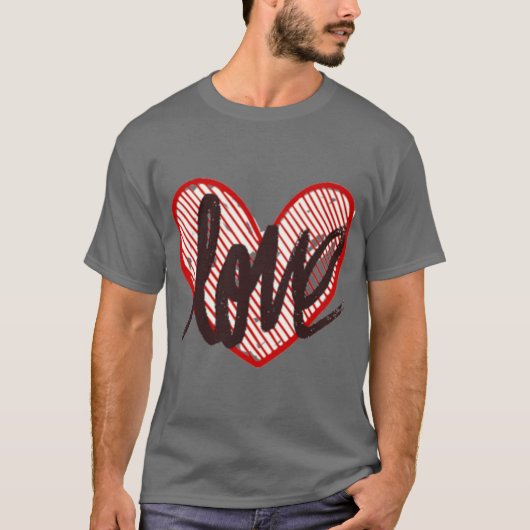 Men's Artistic Love Heart T-Shirt - Red Script  Tシャツ (正面)