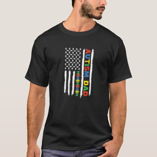 Mens Autism Dad Flag Autism Awareness Tシャツ (正面)