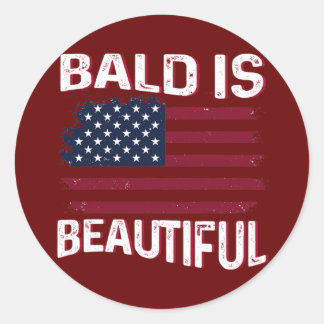 Mens Bald is beautiful Patriotic American USA ラウンドシール