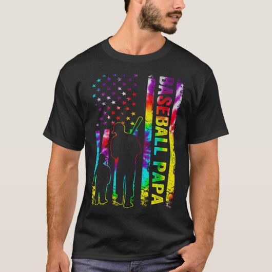 Mens Baseball Papa American Flag Tie dye Tシャツ (正面)