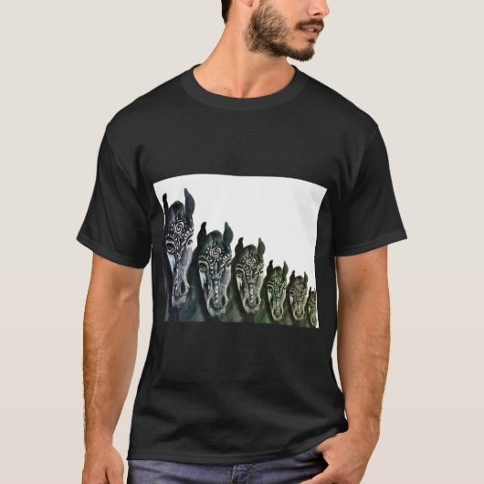Men's Basic Dark T-Shirt, Black Horses Art Tシャツ (正面)