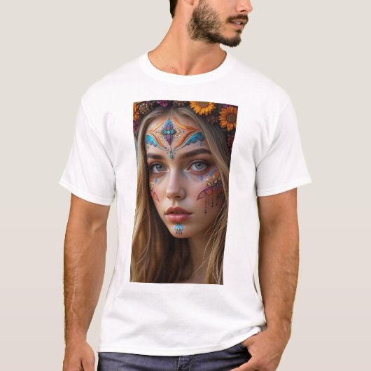 Men's basic t-shirt with a beautiful bohemian girl tシャツ (正面)