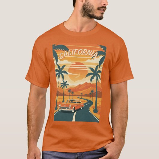 Men's Basic T-ShirtRetro California Travel Poster  Tシャツ (正面)