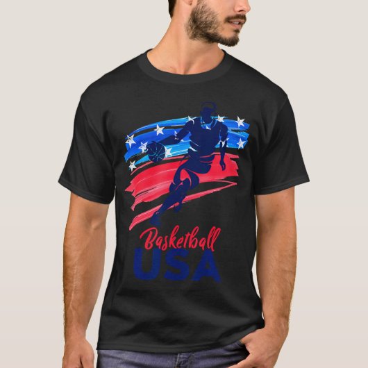 Mens Basketb UsaがチームシャツBasketbをサポート Tシャツ (正面)