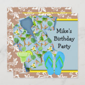 Mens BBQマルガリータビーチ誕生日パーティー招待 招待状 (正面/裏面)