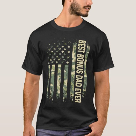 Mens Best Bonus Dad Ever Camo American Flag Father Tシャツ (正面)