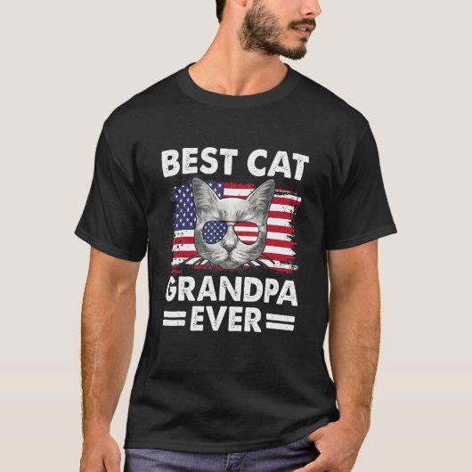 Mens Best Cat Grandpa Ever American Flag Patriotic Tシャツ (正面)