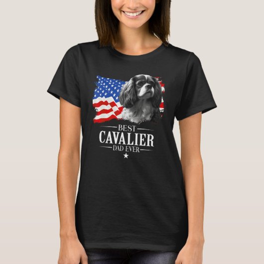 Mens Best Cavalier king Dad Ever American Flag Fat Tシャツ (正面)