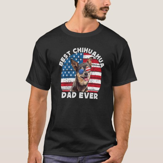 Mens Best Chihuahua Dad Men Black Chiwawa  Dog Ame Tシャツ (正面)