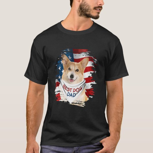 Mens Best Corgi Dad Ever American Flag Dog Father  Tシャツ (正面)