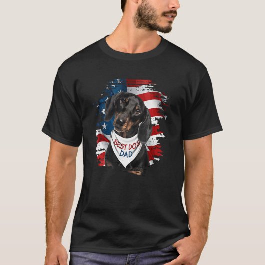 Mens Best Dachshund Dad Ever American Flag Dog Fat Tシャツ (正面)
