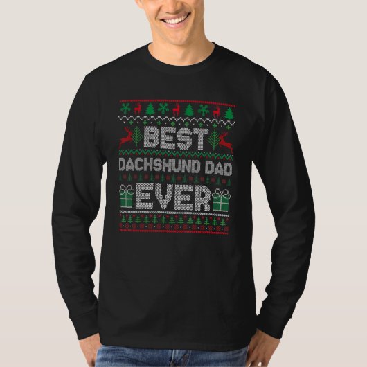 Mens Best Dachshund Dad Ever Christmas Pajamas Mat Tシャツ (正面)