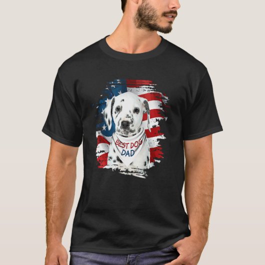 Mens Best Dalmatian Dad Ever American Flag Dog Fat Tシャツ (正面)