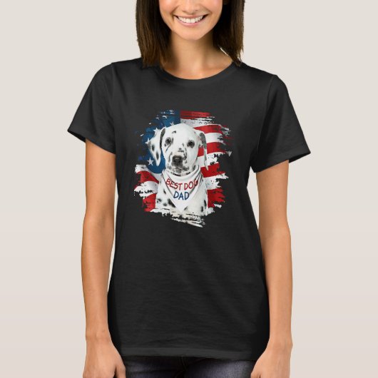 Mens Best Dalmatian Dad Ever American Flag Dog Fat Tシャツ (正面)